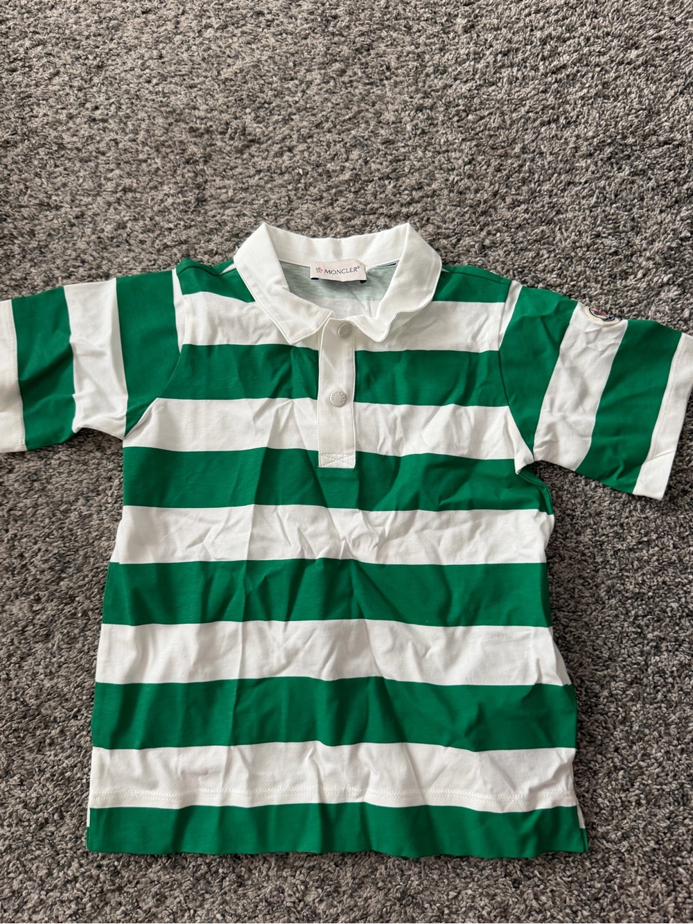Moncler Green and White Striped Polo